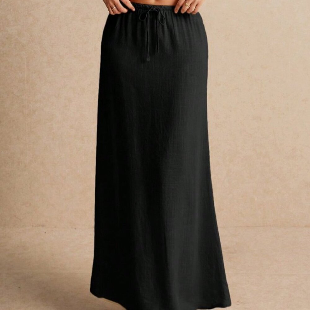 Black Casual Women's Minimalist Drawstring Skirt